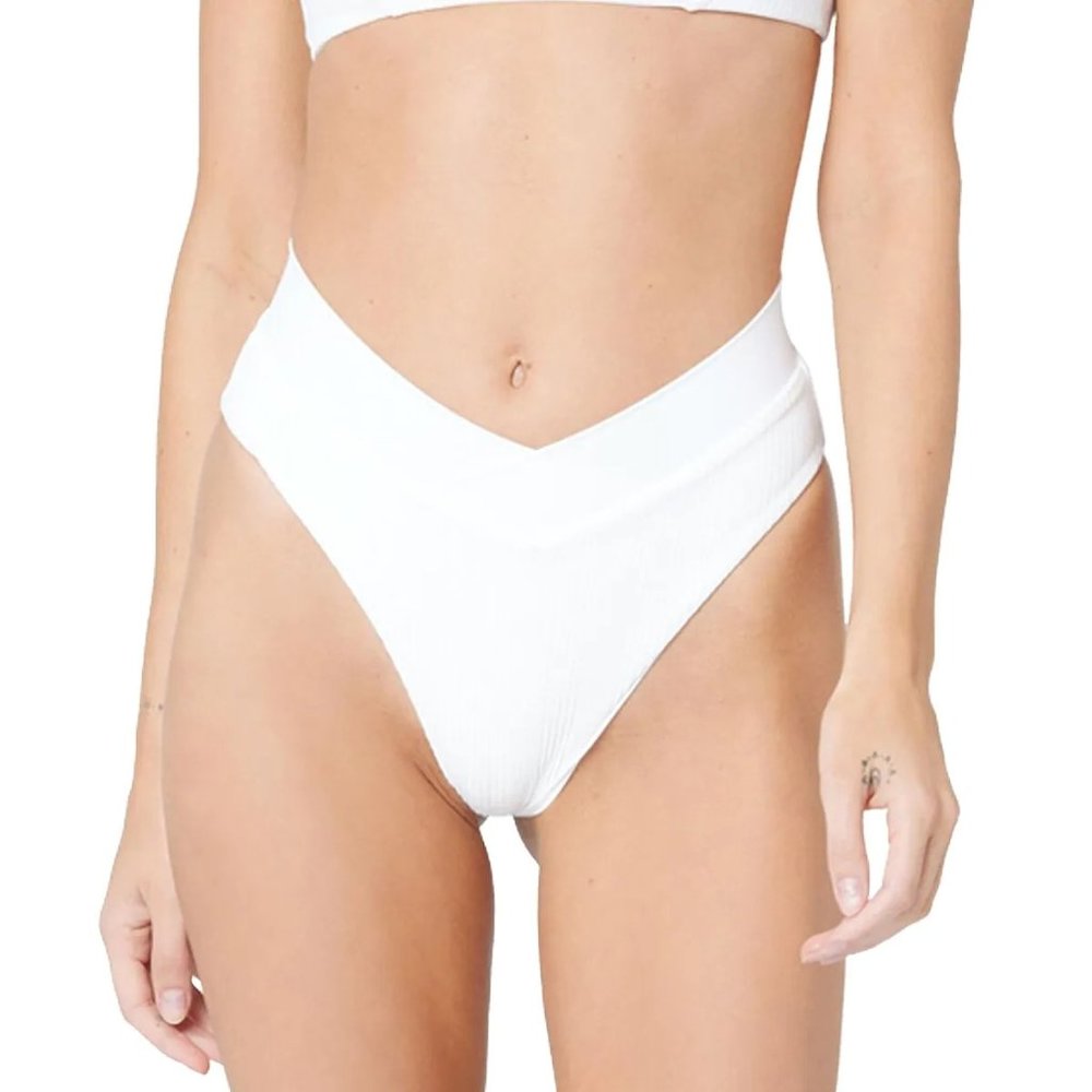 L*Space Pointelle Rib Court Bikini Bottom in White